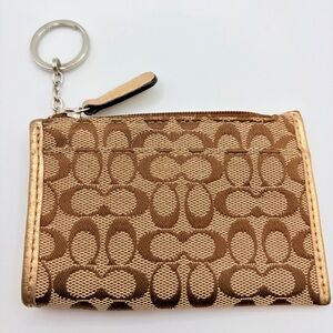 Coach Brown Tan and Gold Card Case and Key Chain